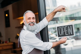 Senior Man - open sign